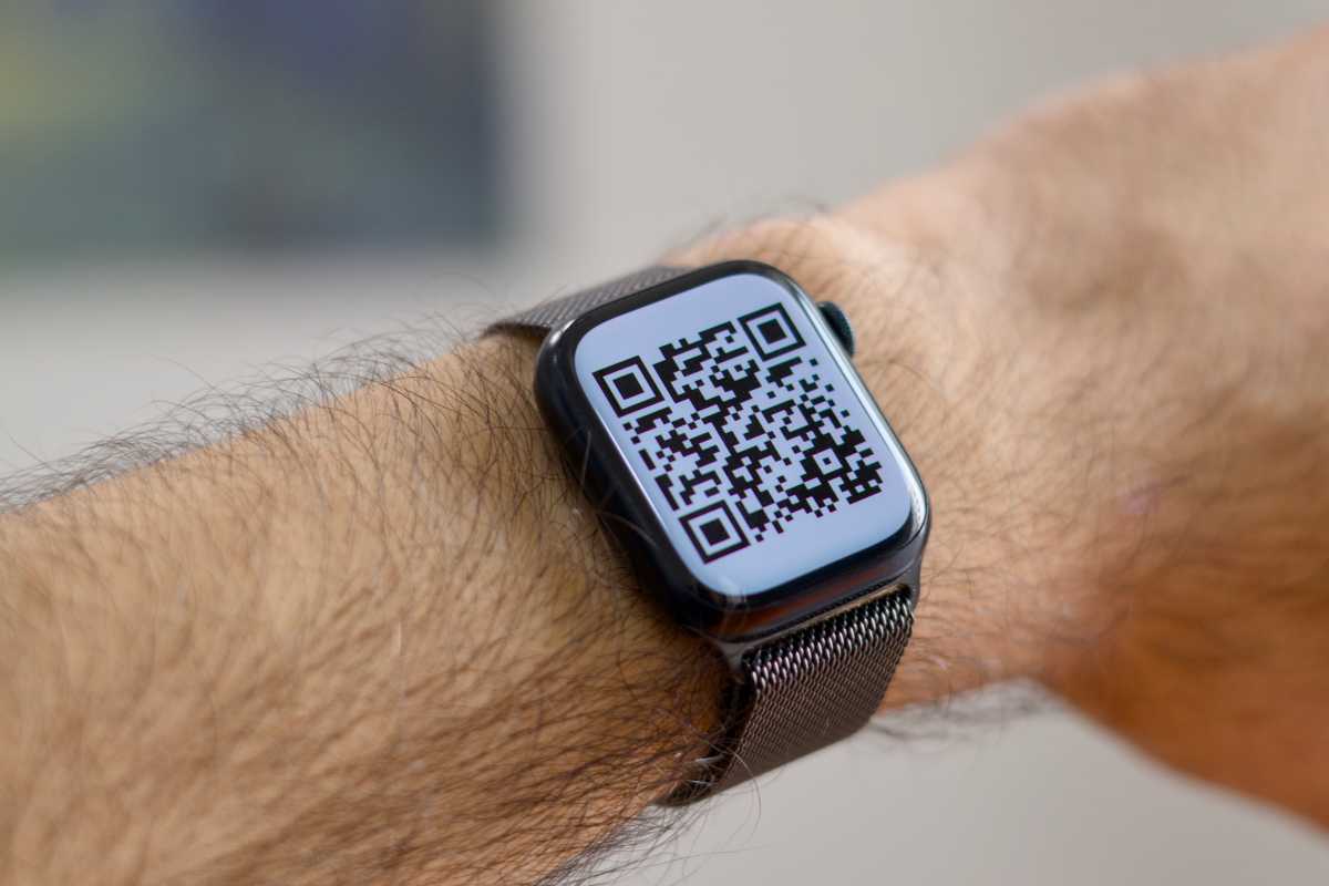 Apple Watch displaying QR code
