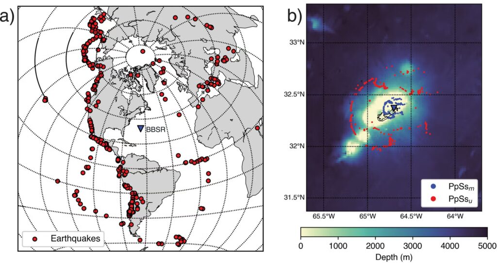 Map of earthquakes used to map the geology of Bermuda.