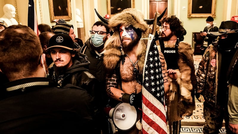 Jacob Chansley at the Capitol on January 6th, 2021. Photograph: Erin Schaff/The New York Times