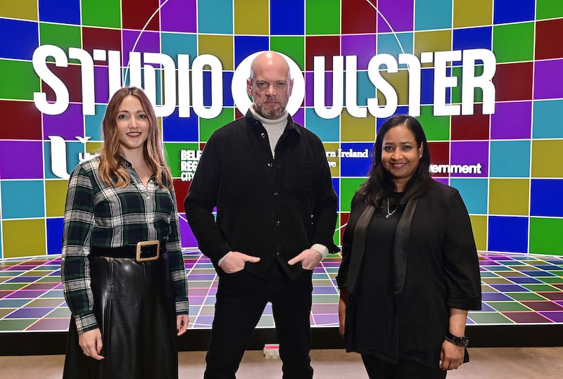 Studio Ulster's Alyssa Boyle, Prof Declan Keeney and Eranka Weerasuriya in Belfast.
Photograph: Arthur Allison/Pacemaker Press