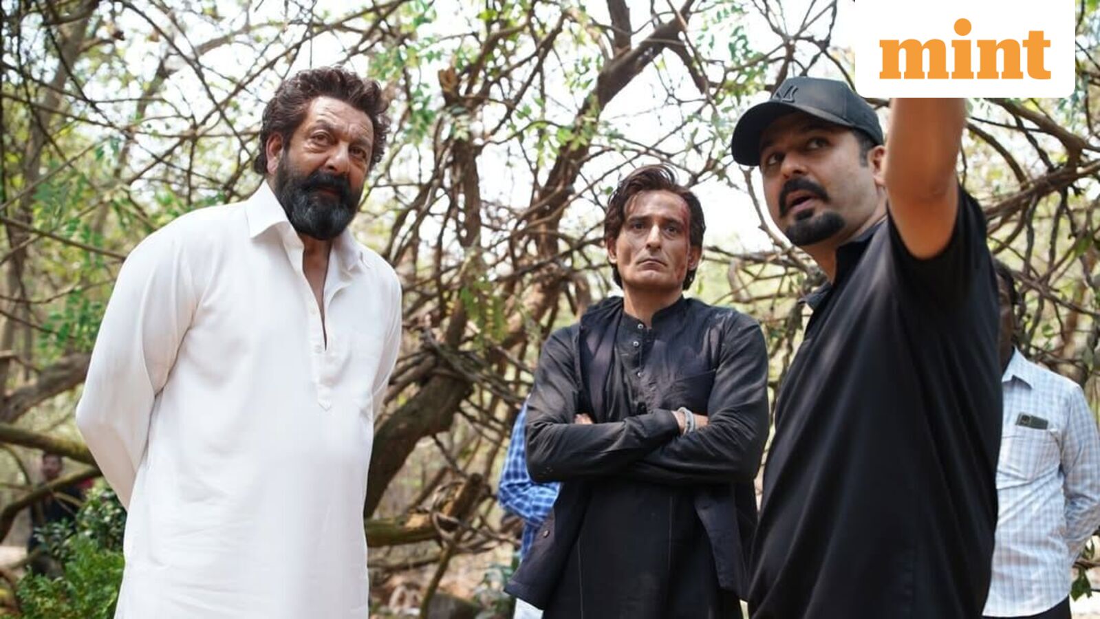 Sanjay Dutt and Akshaye Khanna in a behind-the-scenes from Dhurandhar with director Aditya Dhar.