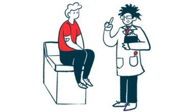 A doctor talks to a patient sitting on an examination table.
