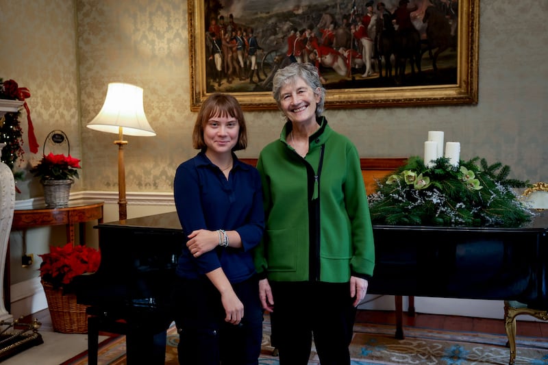 President Catherine Connolly with Swedish activist Greta Thunberg at Áras an Uachtaráin. Photograph: Tony Maxwell