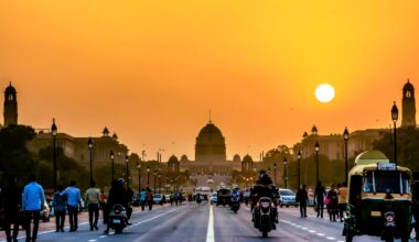 sunset over Indian street scene