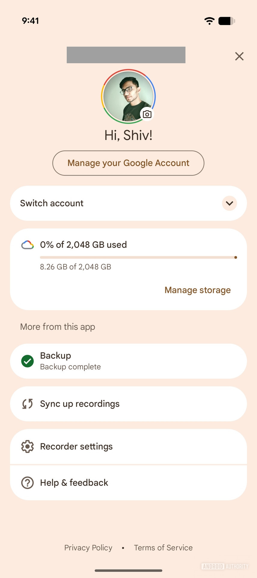 Google Recorder Account switcher