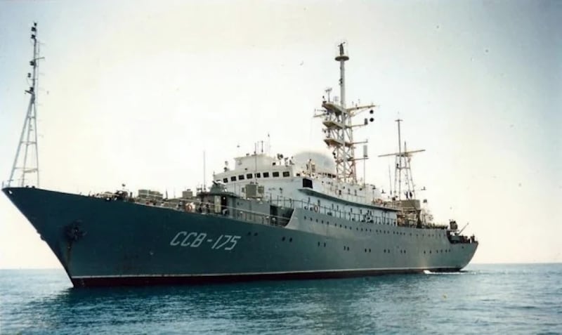 The Viktor Leonov, which has carried out spying operations in British and US waters, was spotted by the Irish Naval Service