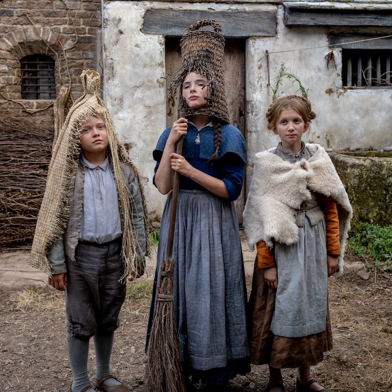 Hamnet: Jacobi Jupe as the Shakespeares’ son, with Bodhi Rae Breathnach and Olivia Lynes. Photograph: Agata Grzybowska/Focus Features