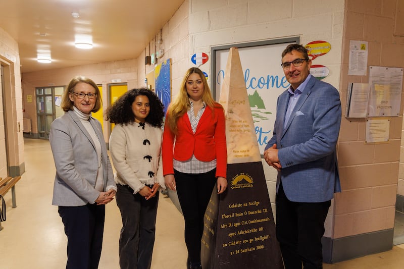 Maurice Fitzgerald, principal at Coláiste na Sceilge in Cahersiveen, Co Kerry, with deputy principal Ann Marie Killen (left) and Ukrainian support staff Lolita Egberipou and Nataliia Lebedieva. Photograph: Alan Landers