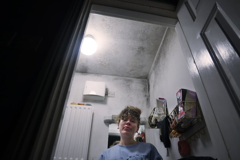 Oriel Corway in the flat in Tallaght, Dublin. Photograph: Bryan O’Brien