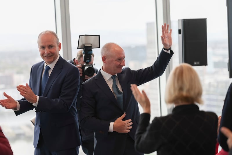 Jim Gavin and Taoiseach Micheál Martin at the launch for Gavin's presidential election campaign in Dublin in September. Photograph: Dan Dennison