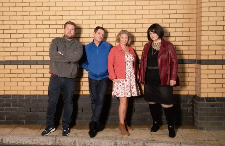Undated BBC Handout Photo from Gavin and Stacey: The Finale. Pictured: Smithy (JAMES CORDEN), Gavin (MATHEW HORNE), Stacey (JOANNA PAGE), Nessa (RUTH JONES). PA Feature SHOWBIZ TV Gavin And Stacey. WARNING: This picture must only be used to accompany PA???Feature SHOWBIZ TV Gavin And Stacey. PA Photo. Picture crNOTE TO EDITORS: This picture must only be used to accompany PA Feature SHOWBIZ TV Gavin And Stacey. edit should read: BBC/Toffee International Ltd./Tom Jackson. WARNING: Use of this copyright image is subject to the terms of use of BBC Pictures' BBC Digital Picture Service. In particular, this image may only be published in print for editorial use during the publicity period (the weeks immediately leading up to and including the transmission week of the relevant programme or event and three review weeks following) for the purpose of publicising the programme, person or service pictured and provided the BBC and the copyright holder in the caption are credited. Any use of this image on the internet and other online communication services will require a separate prior agreement with BBC Pictures. For any other purpose whatsoever, including advertising and commercial prior written approval from the copyright holder will be required.