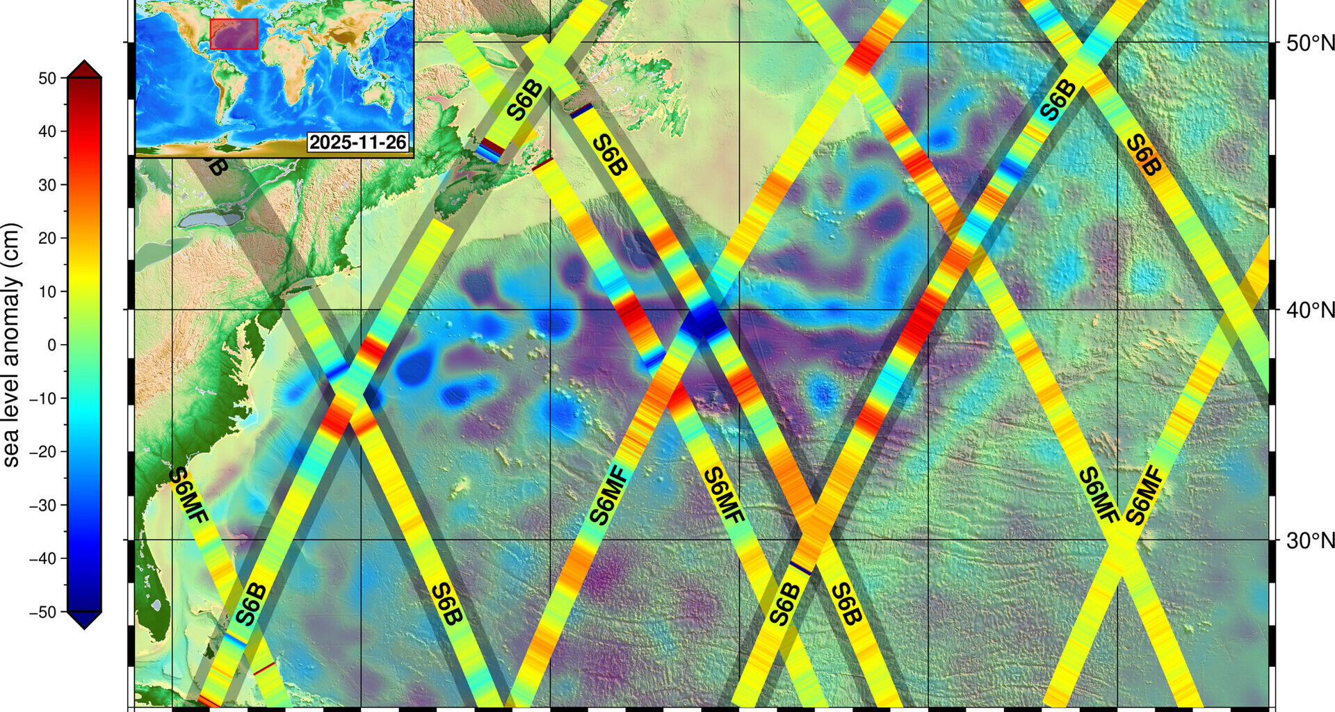 Sea-level rise in the Gulf Stream, by Sentinel-6B