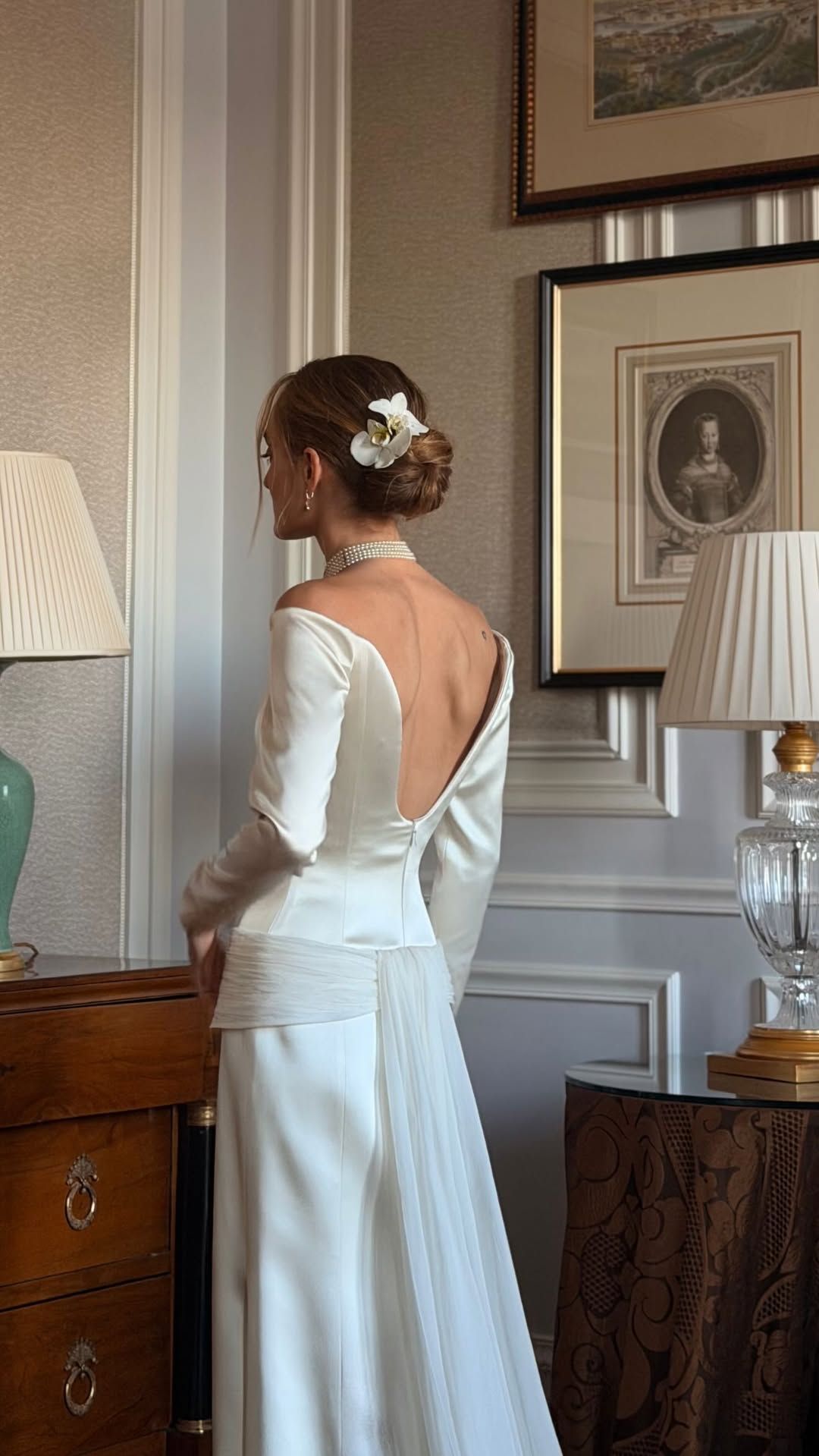 Image may contain Lamp Adult Person Wedding Table Lamp and Hair