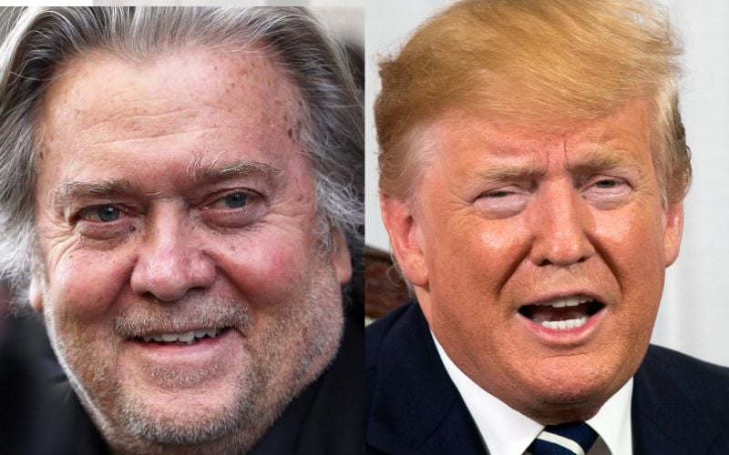 Steve Bannon (L) in 2019; Donald Trump (R) in Ireland in 2019.