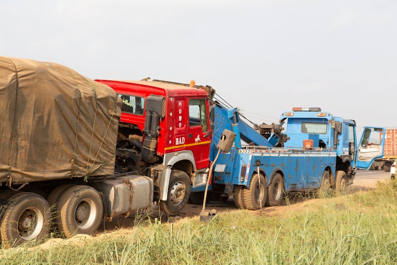 The scene of the road incident in Ogun, Nigeria. Photograph: Emmanuel Adegboye/EPA