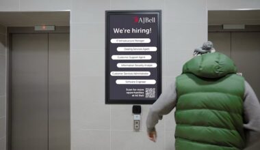 Digital screens in a residential lobby