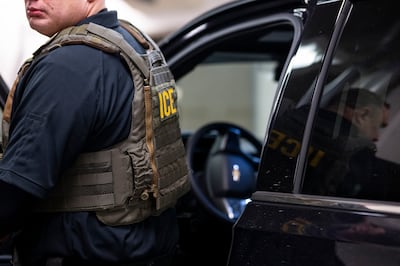A US Immigration and Customs Enforcement officer in Chicago shortly after Donald Trump began his second term. Photograph: Christopher Dilts/Bloomberg