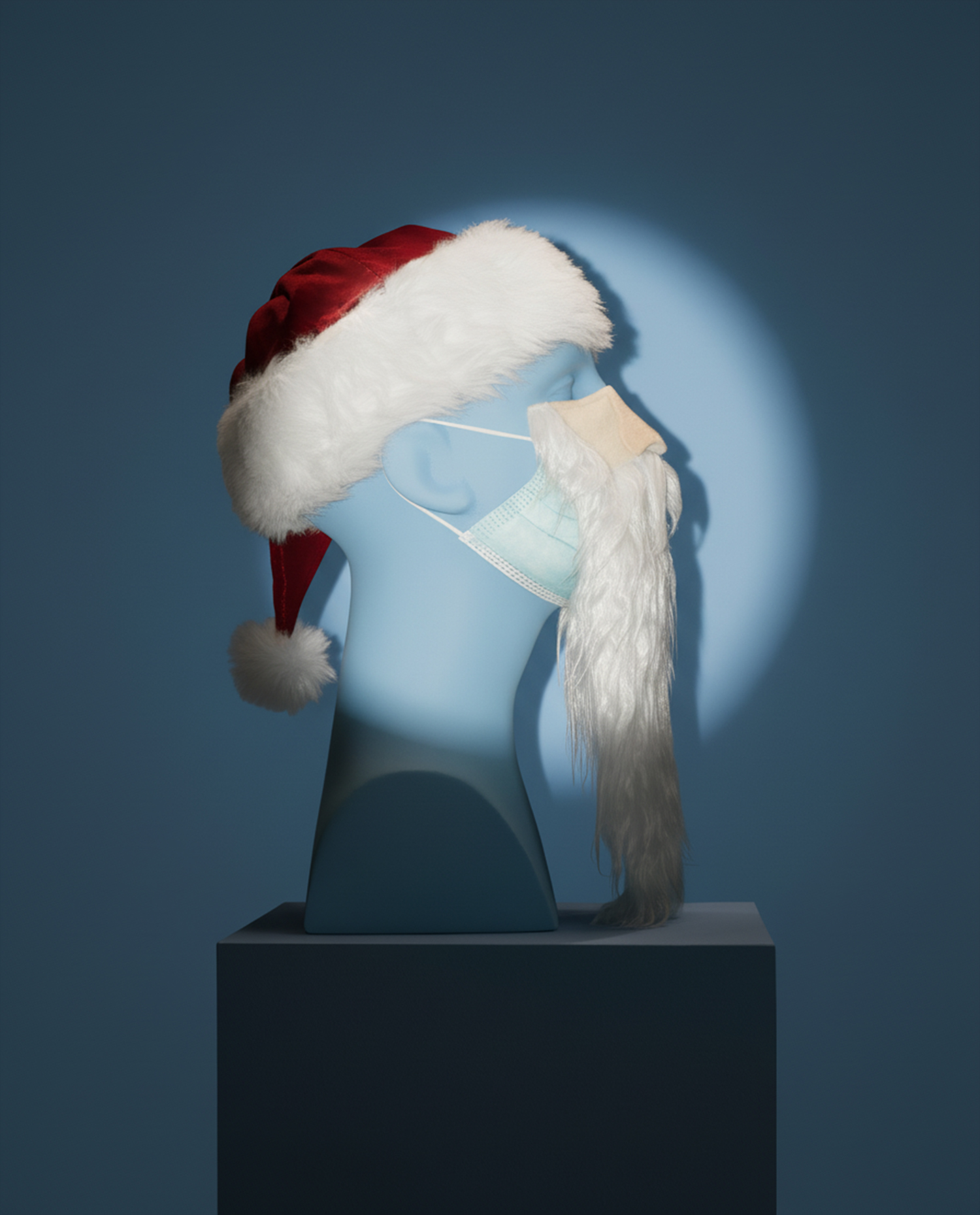 The effects of Vividon relighting plug-in on a mannequin wearing a Santa hat and beard
