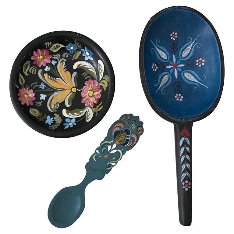 Set of 3 Decorative Swedish Folk Art Pieces, C. 1900-1930