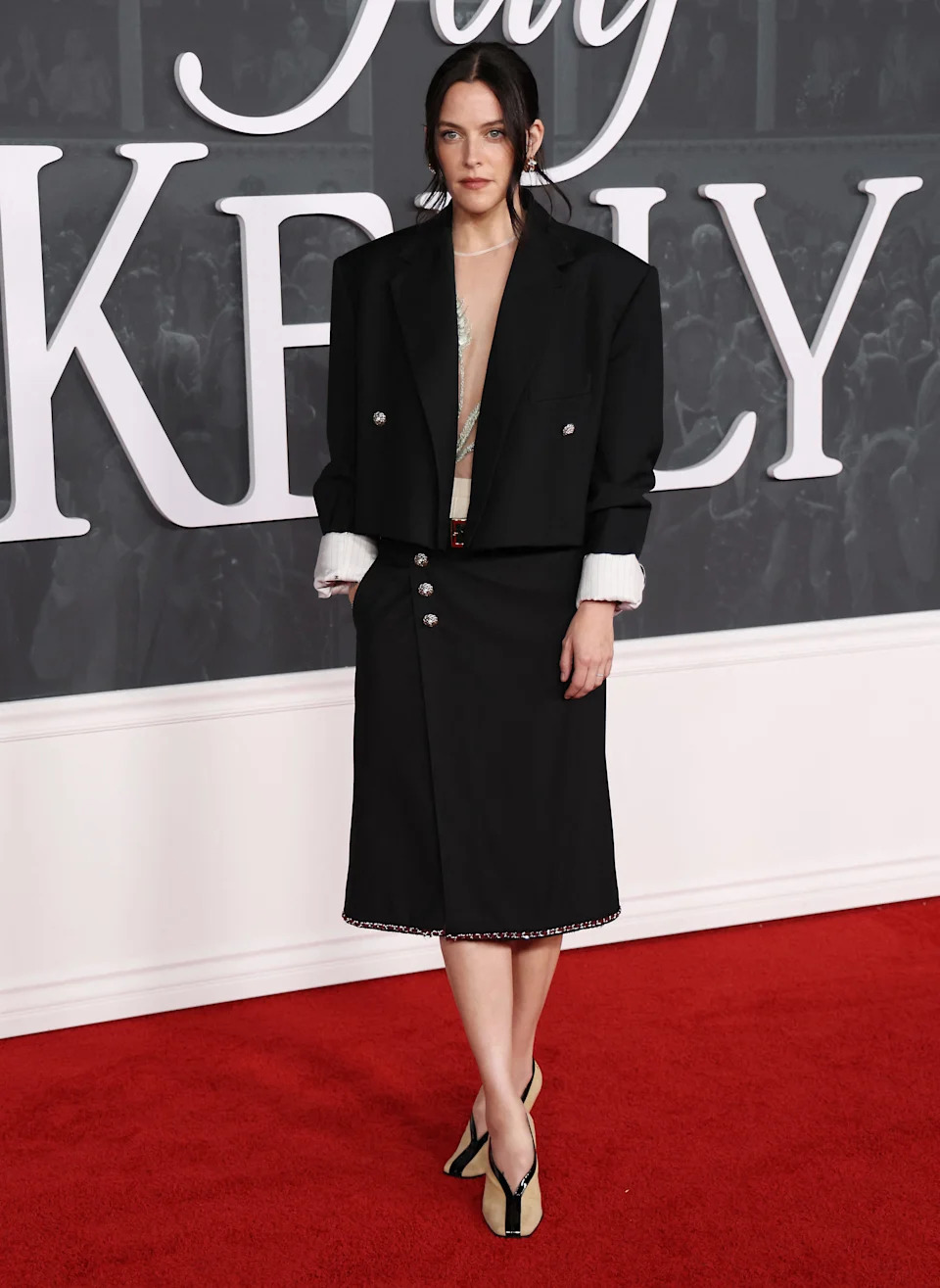 US actress Riley Keough attends the premiere of Netflix's "Jay Kelly."