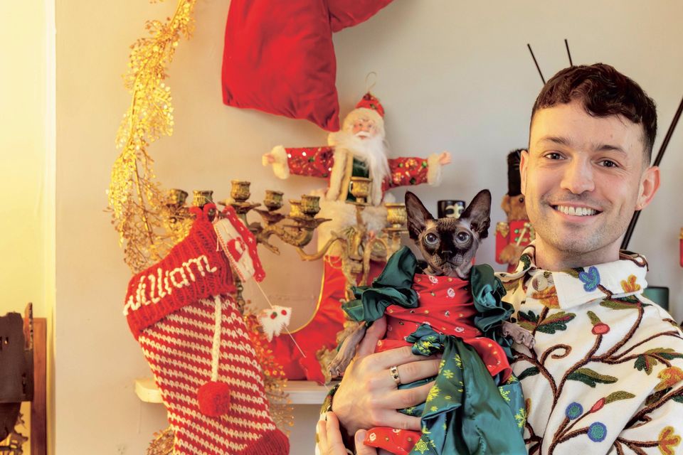 James Kavanagh with his cat Diana in his home in Kilkenny. Photo: Dylan Vaughan