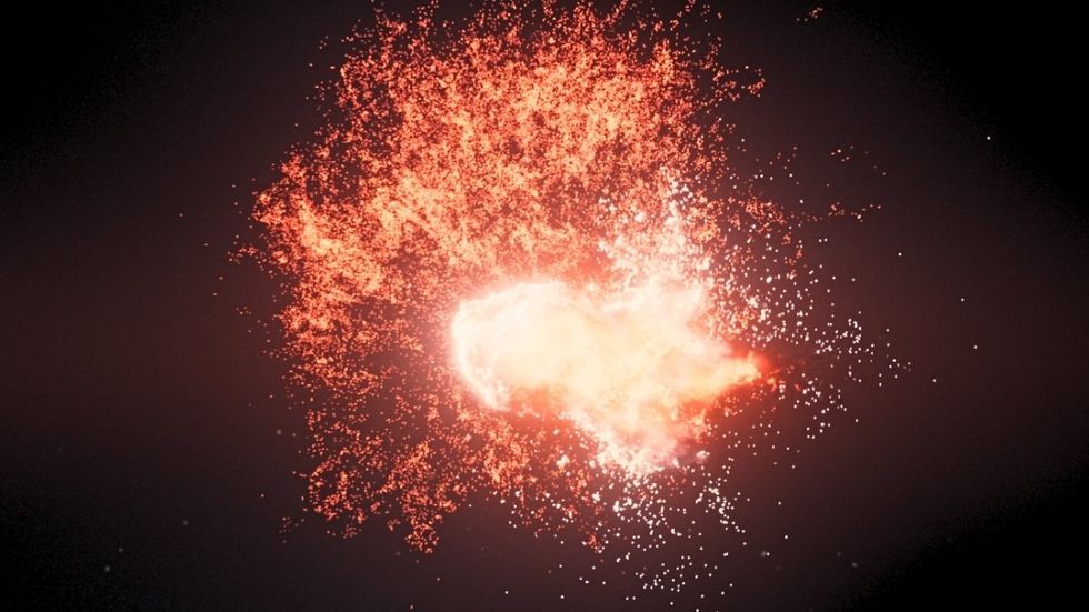 An artist's impression of two asteroids colliding at Fomalhaut