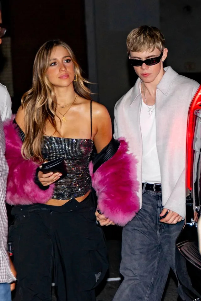 Getty Images Tate McRae and Kid Laroi out and about in New York City in 2024.