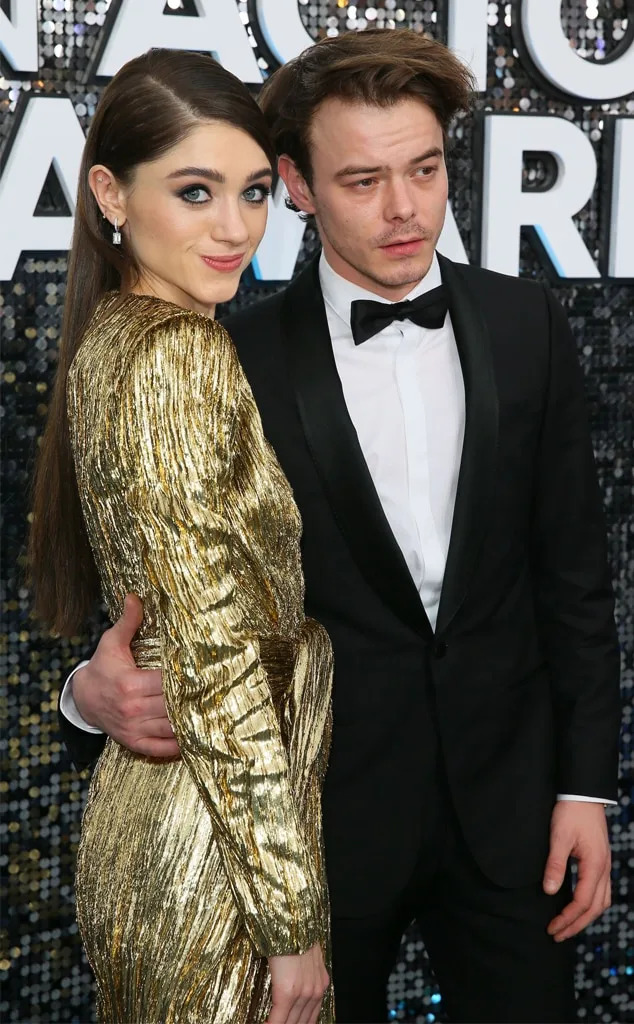 <p>16. <strong>Natalia Dyer</strong> and<strong> Charlie Heaton</strong>, who play love interests Nancy and Jonathan, began dating in 2016, but have mostly kept their relationship private.</p> <p>"That's something important to me—with my family, with my friends, I really like to keep it for me," Natalia <a href="https://www.eonline.com/news/1053514/stranger-things-natalia-dyer-gives-rare-quote-about-charlie-heaton-relationship" rel="nofollow noopener" target="_blank" data-ylk="slk:told Refinery 29;elm:context_link;itc:0;sec:content-canvas" class="link ">told Refinery 29</a>, though she did admit, "It's an interesting thing to work with somebody who you go home with. It's always really fun."</p>