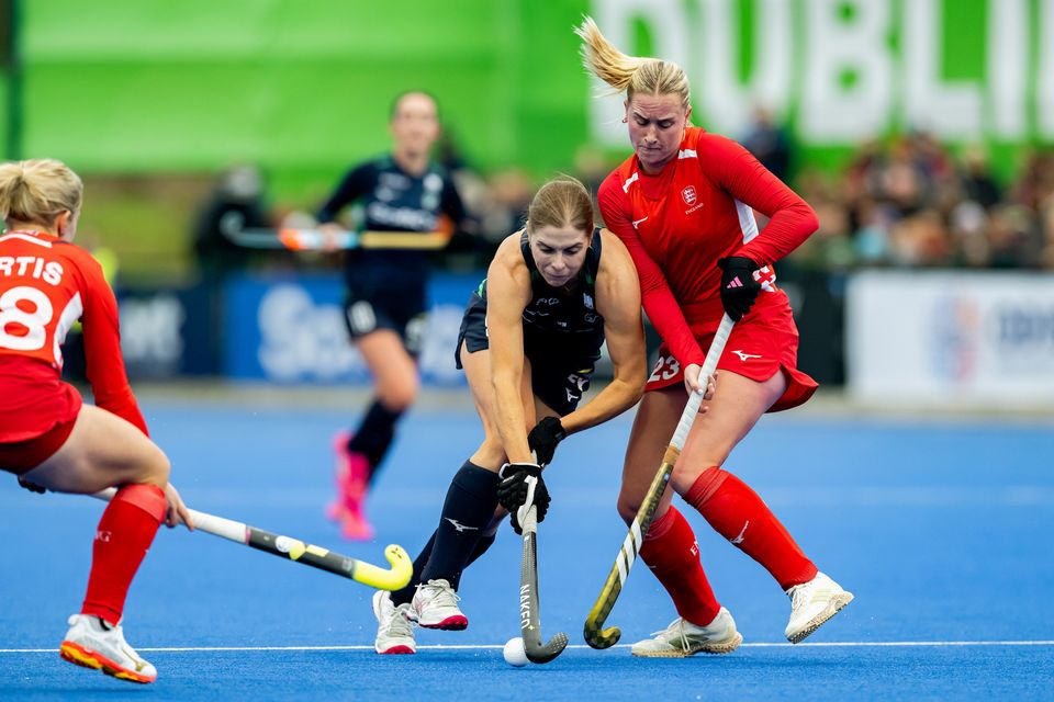 Ireland’s Katie Mullan attempts to break through the English defence. Photo: Frank Uijlenbroek