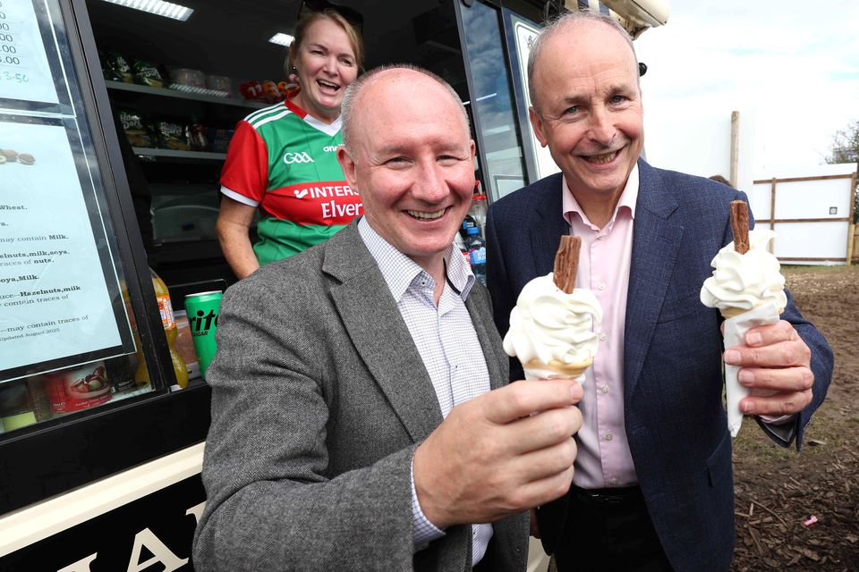 Micheál Martin and Fianna Fáil presidential candidate Jim Gavin on the campaign trail in September. Photo: Damien Eagers