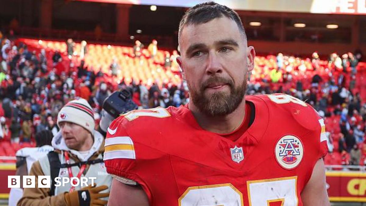 Travis Kelce looks disappointed as he leaves the field following the Kansas City Chiefs' defeat to the Los Angeles Chargers