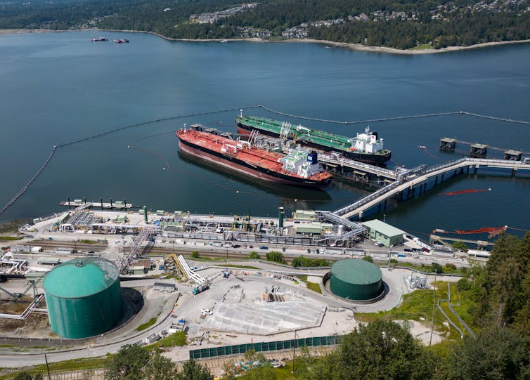 oil tankers docked near an oil terminal