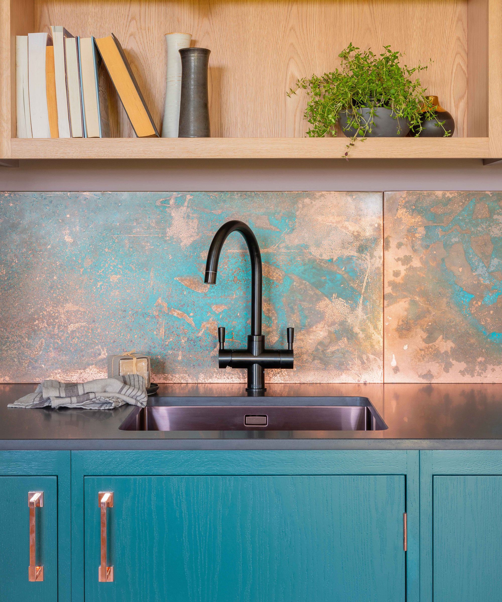 Metal backsplash ideas with natural patina