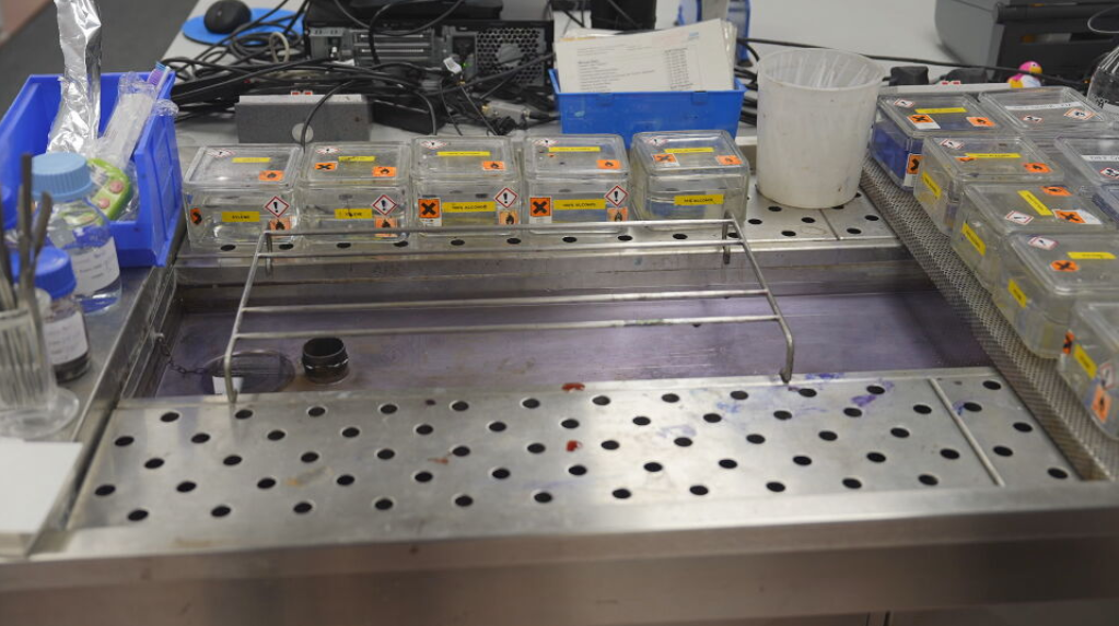 Downdraft benches are usually used to protect workers from inhaling formaldehyde fumes