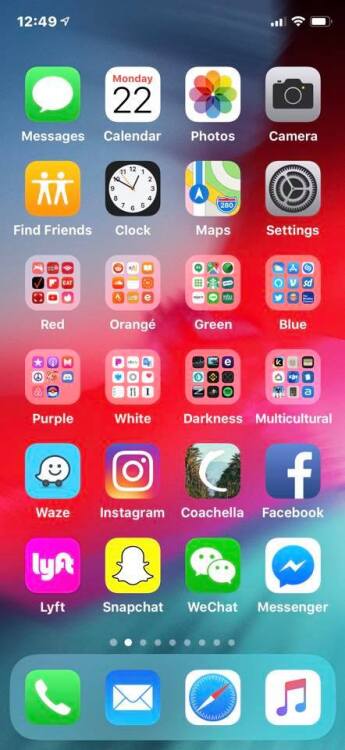iPhone apps organised by color.