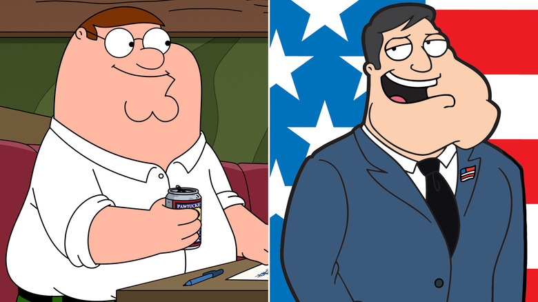 Peter Griffin from Family Guy and Stan Smith from American Dad, both airing on Fox