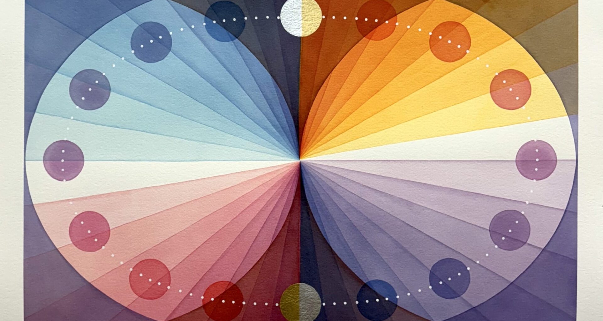 an abstract work by Field Kallop with circles and lines delineating a smooth gradient of color