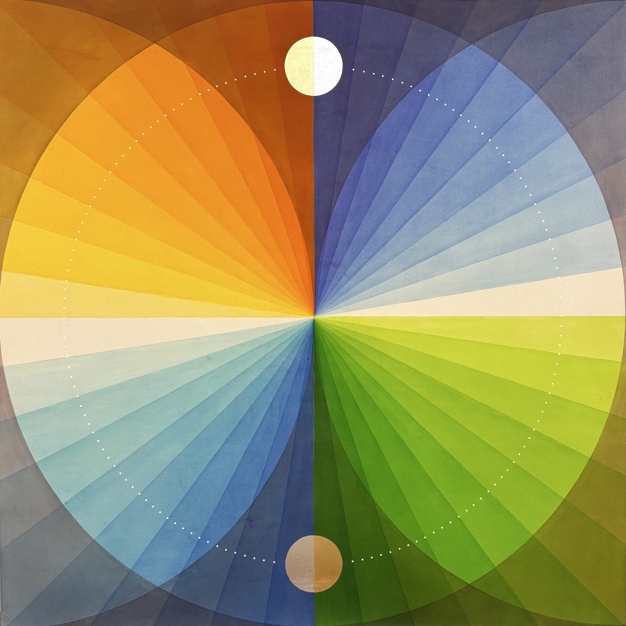 an abstract work by Field Kallop with circles and lines delineating a smooth gradient of color