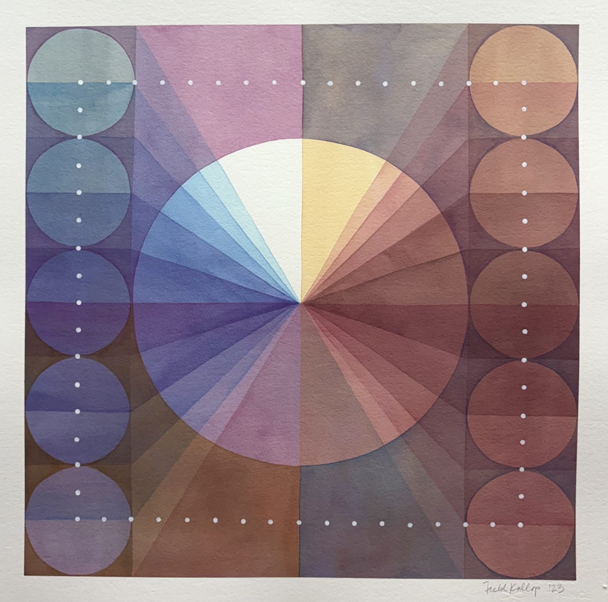 an abstract work by Field Kallop with circles and lines delineating a smooth gradient of color
