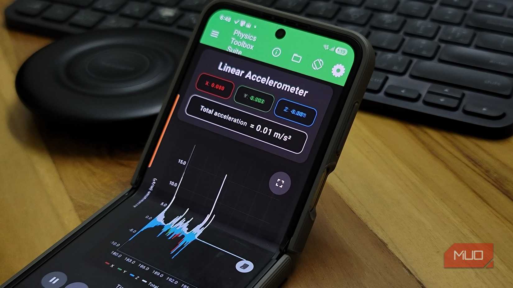 Linear Accelaraometer data on a Samsung Galaxy Z Flip 6