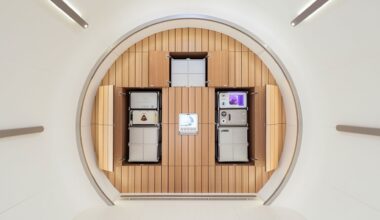 A mockup of the interior of a private space station with different compartments for key areas in the overall round structure