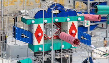 playful rolling ball installation by drawing architecture studio transforms chengdu plaza