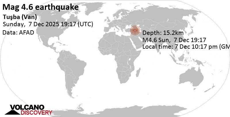 4.6 quake 37 km north of Van, Van, Turkey, Dec 7, 2025 10:17 pm (Istanbul time)