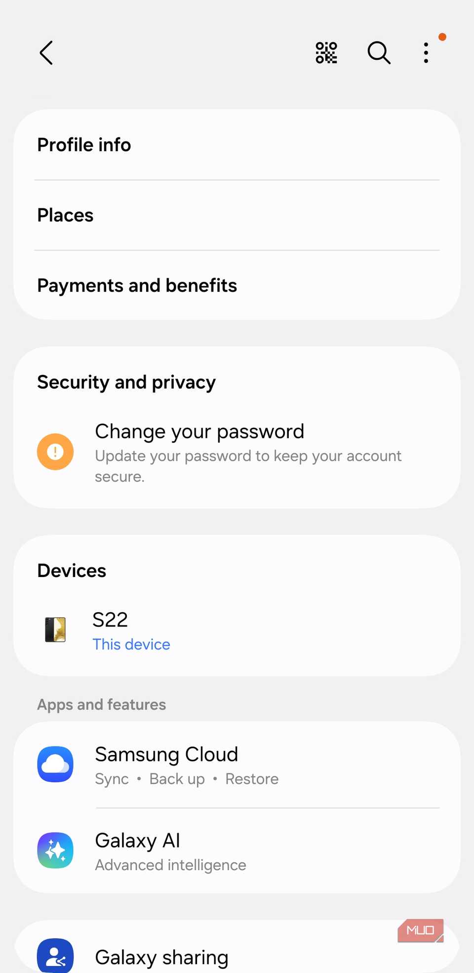 Samsung account settings