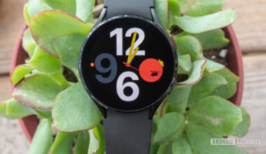 The Samsung Galaxy Watch 4 in a plant.