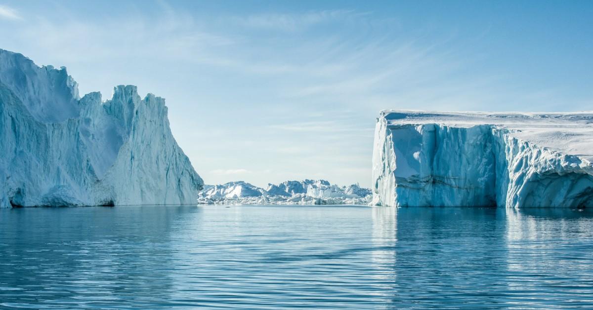Icebergs float in the waters off of Greenland