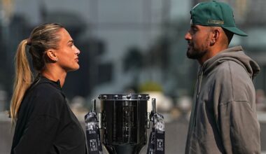 Aryna Sabalenka and Nick Kyrgios face-off. Pic: AP