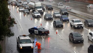 A flooded motorway in Burbank, California. Pic: Reuters