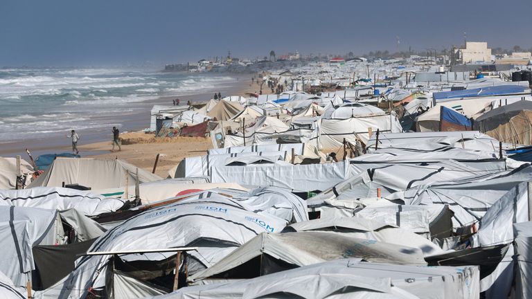 A beach tent camp in southern Gaza. Pic: Reuters