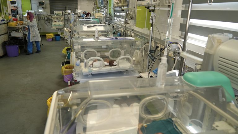 A neonatal intensive care unit in Gaza's Nasser Hospital. Pic: AP